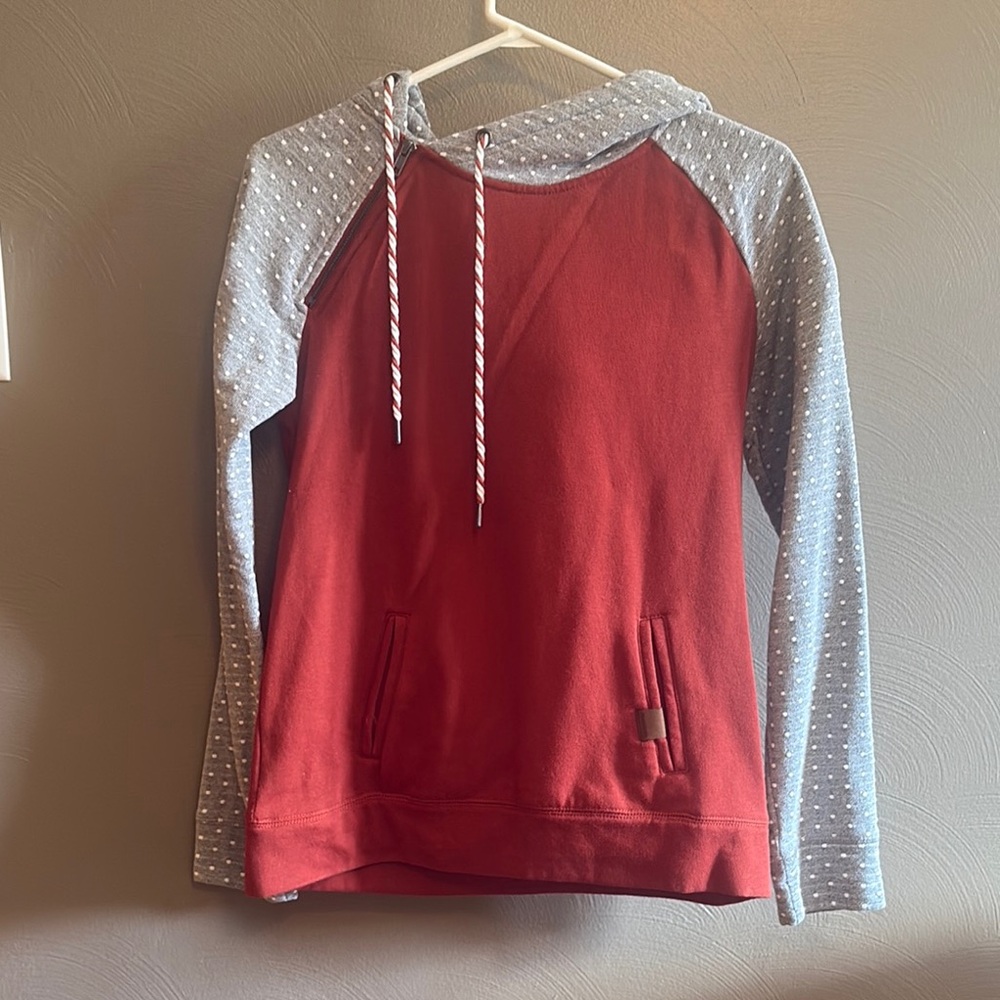 Maroon and Gray Polka Dot Hoodie